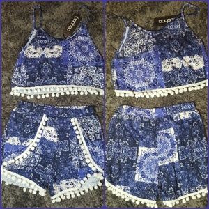 Women's two-piece pompom matching set